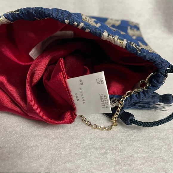 RYTHME KUMIKYOKU Blue Jacquard Drawstring Pouch Bag Pug Dog Puppy Chain Strap - Picture 5 of 12